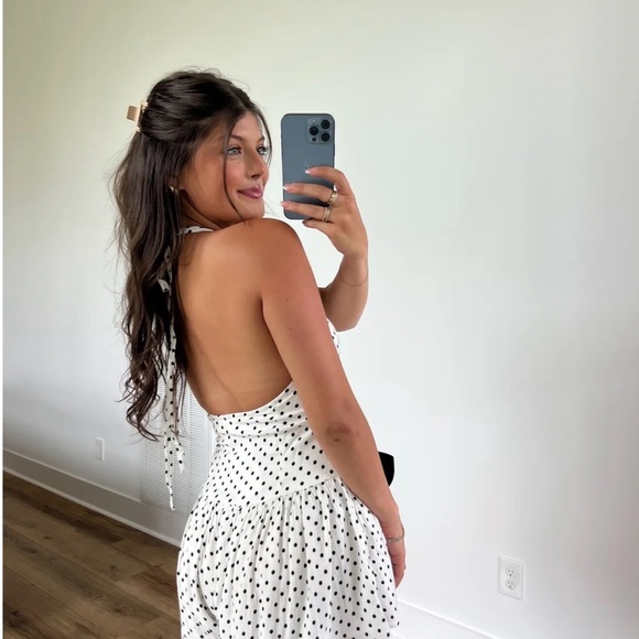 White Polka Dot Bow Romper - Picture 4 of 6